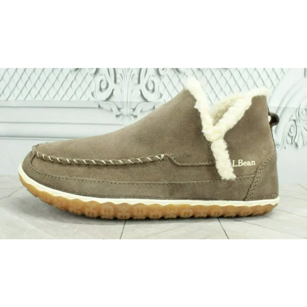 LL Bean Gray Suede Slip On Mountain Moccasin Slippers Boot Size 7 M - Picture 1 of 9